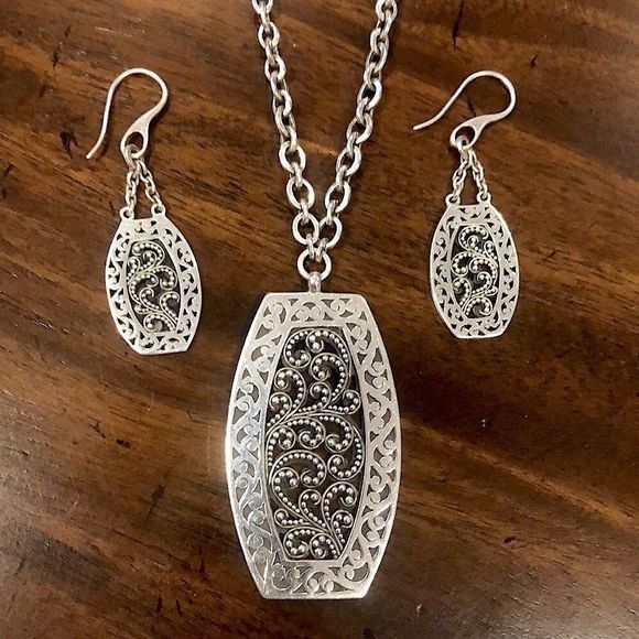 LOIS HILL Sterling Silver Granulated Scroll Oxidized Tonneau Necklace & Earrings - Picture 12 of 16